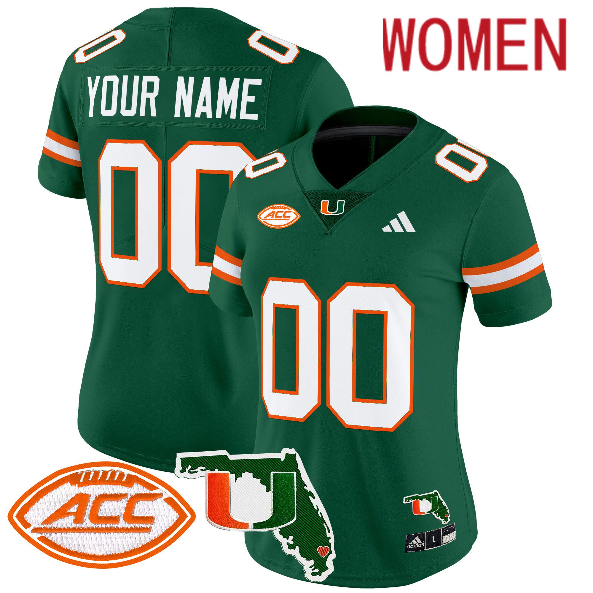 Women Miami Hurricanes Green 2024 Florida Patch Vapor Limited Custom NCAA Jersey->customized ncaa jersey->Custom Jersey